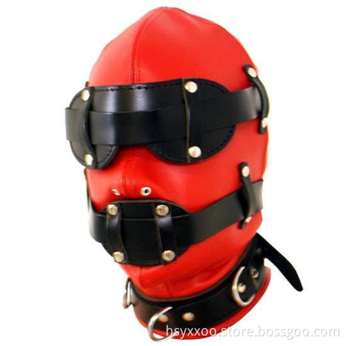 Leather Full Gimp Hood Mask eyeshade with Locking Buckles Padded Locking Eyes Blindfold Bondage for Cosplay Adult game